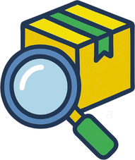 Imagene de una Lupa al lado de una caja de paquete